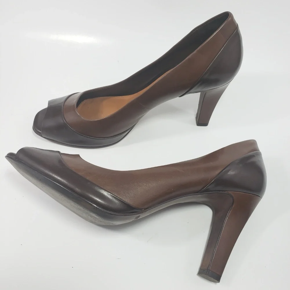 Antonio Melani Leather Peep Toe Heels, Size 9‎